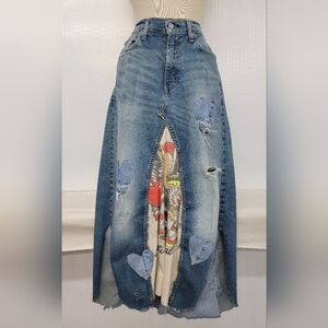 Boho Hippie Grunge Levi's Jeans Skirt Upcycled